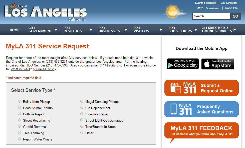 MyLA 311 Service Request City of Los Angeles